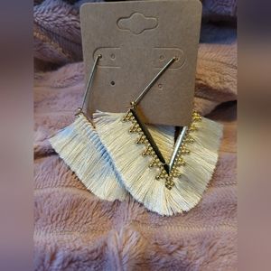 Cream Fringe Earrings